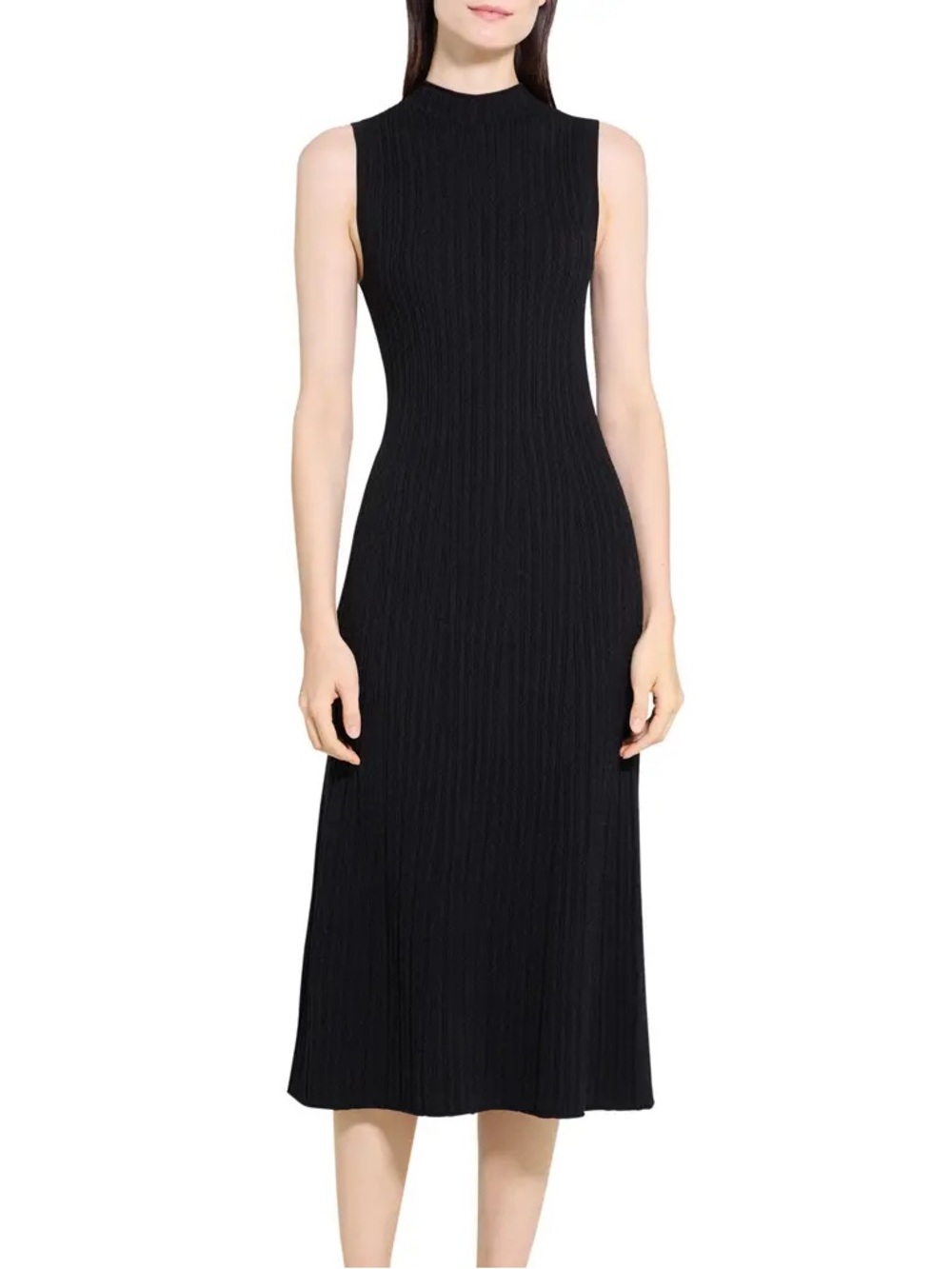 Theory Black Cable Knit Sleeveless Midi Dress